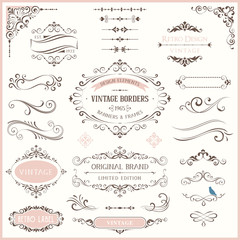 Wall Mural - ornate retro labels, flourishes elements, calligraphy swirls, corner ornaments and frames.