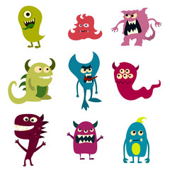 Wall Mural - Doodle monsters set. Colorful toy cute alien monster. Vector