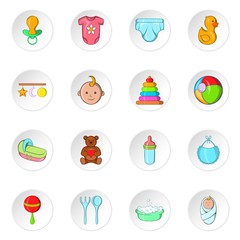 Wall Mural - Baby care icons set. Cartoon illustration of 16 baby care vector icons for web
