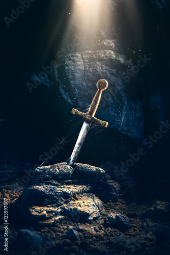 Plakat miecz w kamieniu excalibur