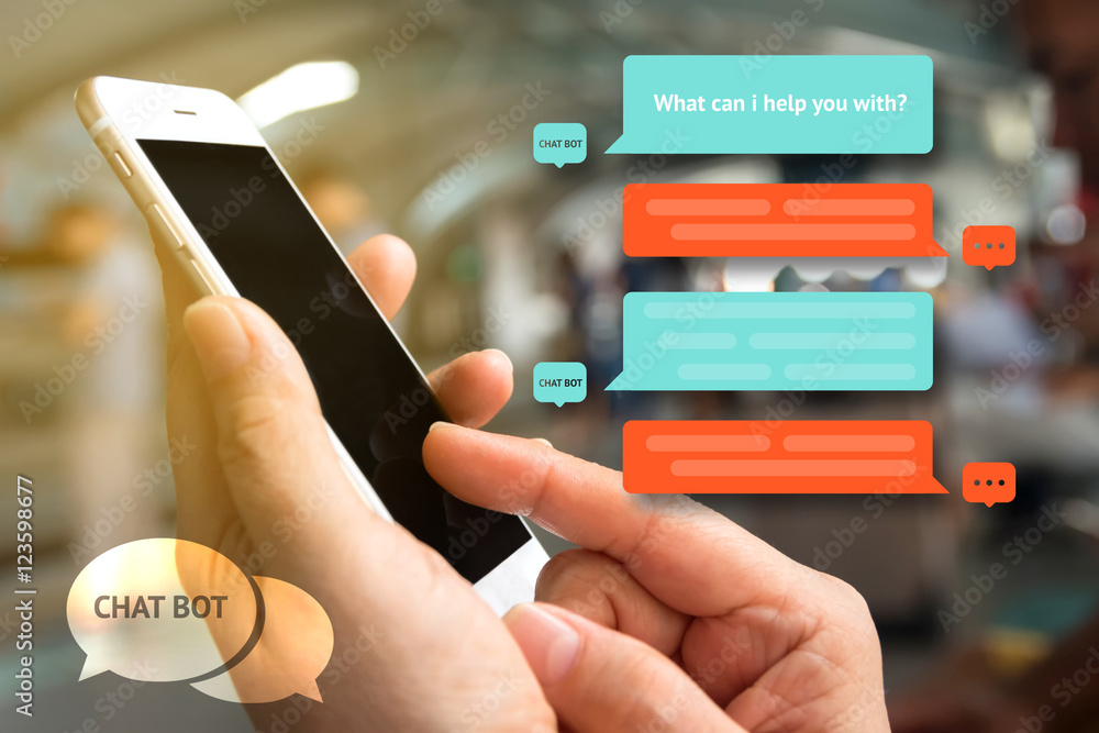 Chat bot and future marketing concept , Chatbot icon , Hand holding ...