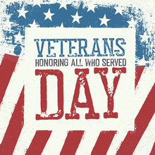 Veterans Day Typography On American Flag Background. Patriotic P
