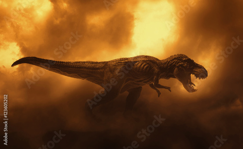 dinosaurs t rex on fire Lerretsbilde