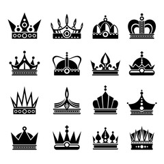 Canvas Print - Royal crowns vector illustration set in black