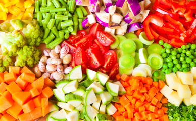 Chopped vegetables on cutting board