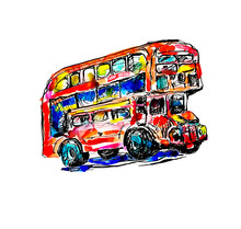 Doodle Watercolor Sketch Painting Of London Symbol - Red Bus