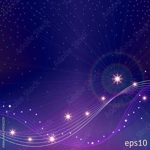 Abstract background. Night sky with the stars and waves in a dark ...