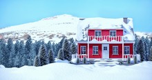 Composite Image Of Red House With Trees 