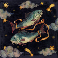 Zodiac Sign - Pisces.
Watercolor Illustration.