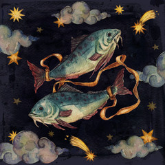 Wall Mural - zodiac sign - pisces. watercolor illustration.