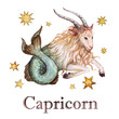© nataliahubbert - Zodiac sign - Capricorn.Watercolor Illustration.