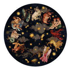 zodiac circle - complete set of 12 signs. watercolor illustration.