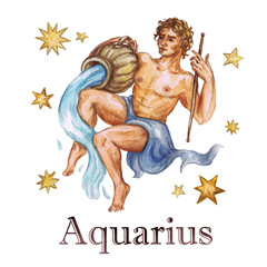 Wall Mural - zodiac sign - aquarius. watercolor illustration.