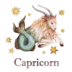 zodiac sign - capricorn. watercolor illustration.
