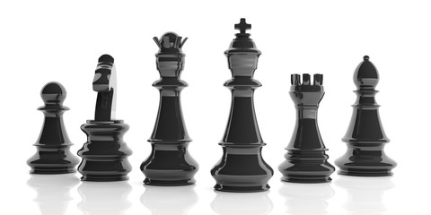 Wall Mural - Basic chess set on white background. 3d illustration