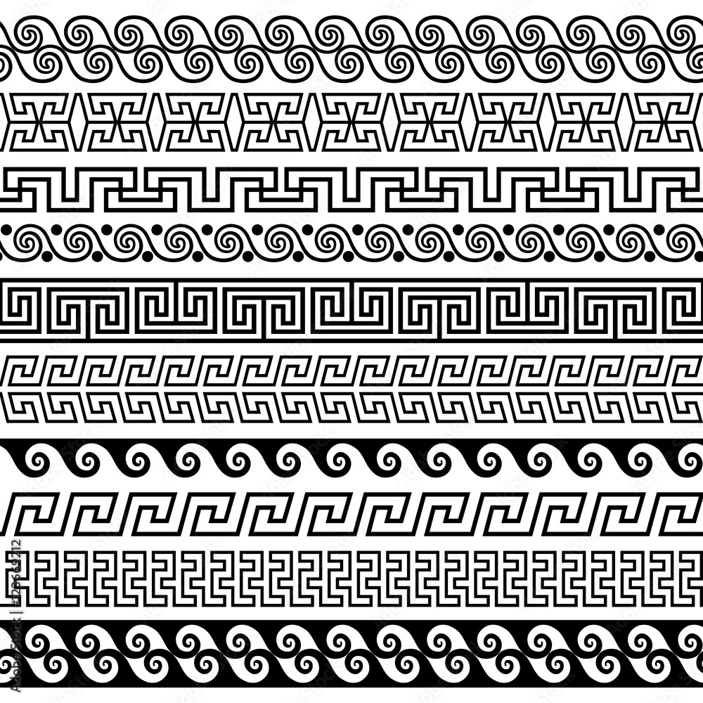 Set of brushes to create the Greek Meander patterns and samples of ...