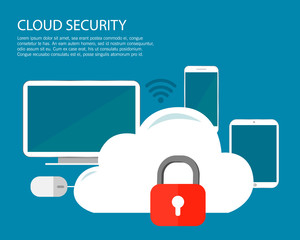 Wall Mural - illustration of security center, cloud with lock. flat design.