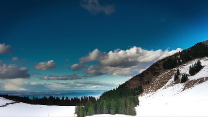 Wall Mural - Sunset On Lake Constance (Bodensee) With Blue Sky And The Swiss Alps, Time Lapse
