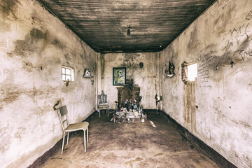 Abandoned old chapel inside a sugar cane plantation in Brazil