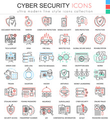 Poster - Vector Cyber security ultra modern color outline line icons for apps and web design.