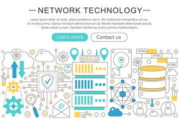 Poster - Vector elegant thin line flat modern Network technology concept. Website header banner elements layout. Presentation, flyer and poster.