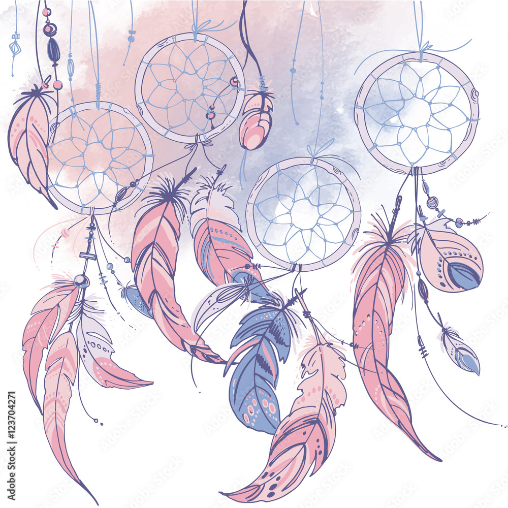 Dreamcatcher, Set of ornaments, feathers and beads. Native american ...