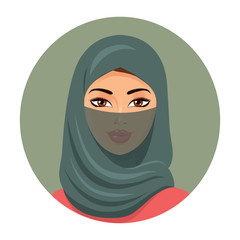 Wall Mural - Portrait of muslim woman using a green veil isolated  on a white background