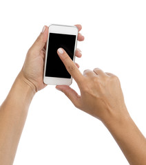 Wall Mural - touching on cellphone isolated