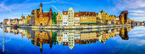 Plakat Pejzaż Gdańska w Polsce, piękny widok na stare miasto