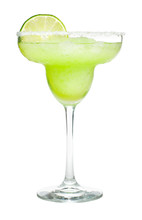 Frozen Margarita Cocktail With Lime And Salted Rim Isolated On White Background