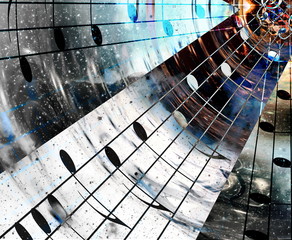 Poster - music notes in space with stars. abstract color background. Music concept.