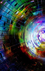 Leinwandbilder - music notes and silhouette of music speaker in space with stars. abstract color background. Music concept.