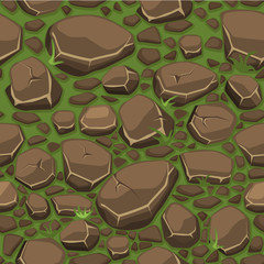 Wall Mural - view from above, Cartoon stone on grass texture in brown colors seamless background