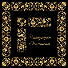 Wall Mural - Decorative calligraphic ornaments in gold