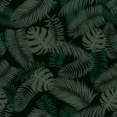  Seamless pattern with hand-drawn tropical leaves