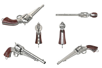 Poster - Gun cowboy classical western pistol set. 3D graphic