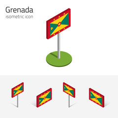 flag of grenada, vector set of isometric flat icons, 3d style, different views. 100% editable design