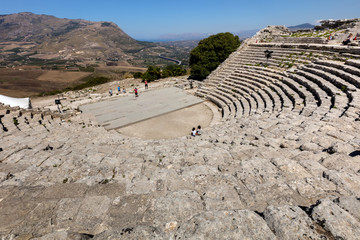 Wall Mural - The 2nd century BCE theater of Segesta, Sicily nestling in the side of Mount Barbaro commands a spectacular view of the Gulf of Castellamare.