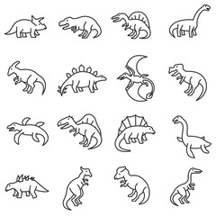Wall Mural - dinosaurs, line icons set. reptiles, symbols collection. reptiles mesozoic era, vector linear illust