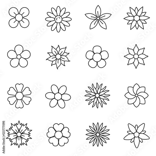 Flower, line icons set. The flowers of different shapes, symbols ...