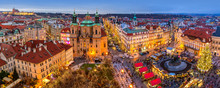 Panorama Of Old Town Of Prague At Christmas Time.