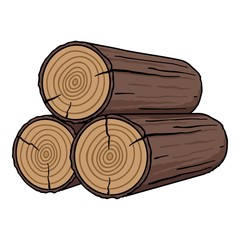 Sticker - Stack of logs icon in cartoon style isolated on white background. Sawmill and timber symbol stock vector illustration.