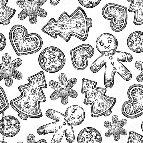 Stoffe zum Nähen Gingerbread Christmas Cookies nahtloses Muster verziert mit ic
