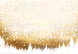 Fototapeta Dmuchawce - Vector golden Christmas background with forest border.