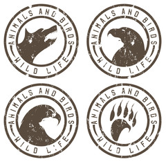 vintage grunge labels with animals and birds negative space conc