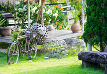 Old Thai Bikecycle On Green Grass