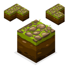 Wall Mural - 3D Isometric Landscape Cube - Ground Grass Element. Icon Can be used for Game, Web, Mobile App, Infographics. Game asset.