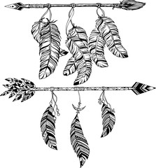 Wall Mural - Ethnic arrows, feathers. Boho style. Freedom concept.