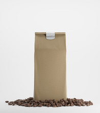 Beige Pack Of Coffee Against White Background