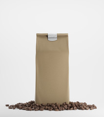 Beige pack of coffee against white background